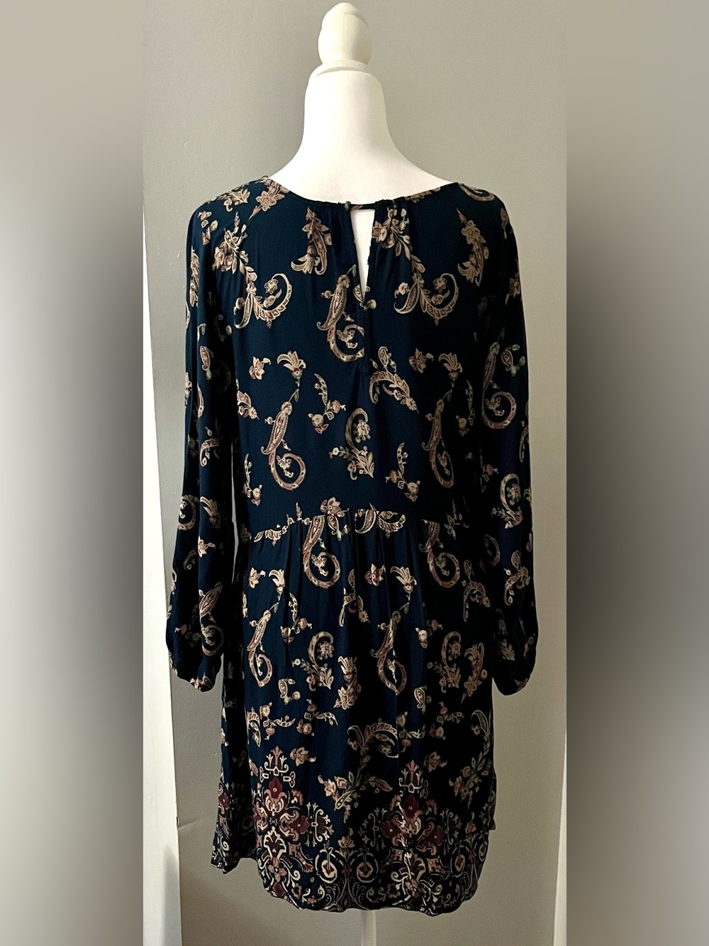 Abercrombie & Fitch Navy Paisley Print Long Sleeve Dress